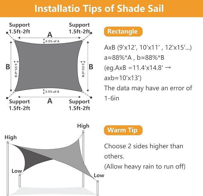 8' x 10' Rectangle Sun Shade Sail, 185 GSM HDPE, Dark Grey | 95% UV block - Image 4