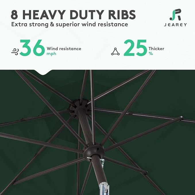 JEAREY 9FT Outdoor Patio Umbrella, Market Umbrella, Dark Green | Outdoor Table - Image 5