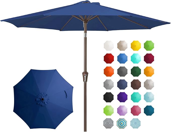 JEAREY 9FT Outdoor Patio Umbrella, Market Umbrella, Dark Blue | Outdoor Table by JEAREYOutdoorsCollection