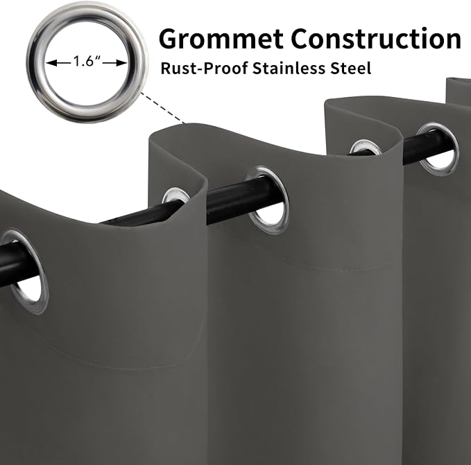 Easy-Going 100% Waterproof Outdoor Curtains 110x96 inch, Dark Grey | Windproof - Image 3