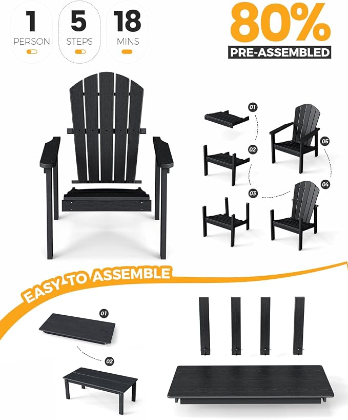 Stackable Set, 2 Chairs with 47in Table, All-Weather HDPE, 380 lbs Each + - Image 7