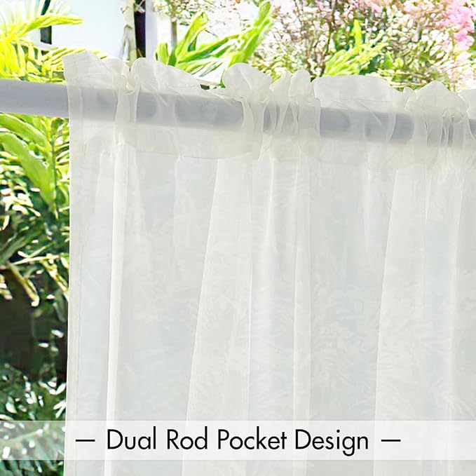MIULEE Ivory Waterproof Outdoor Sheer Curtains - Image 5