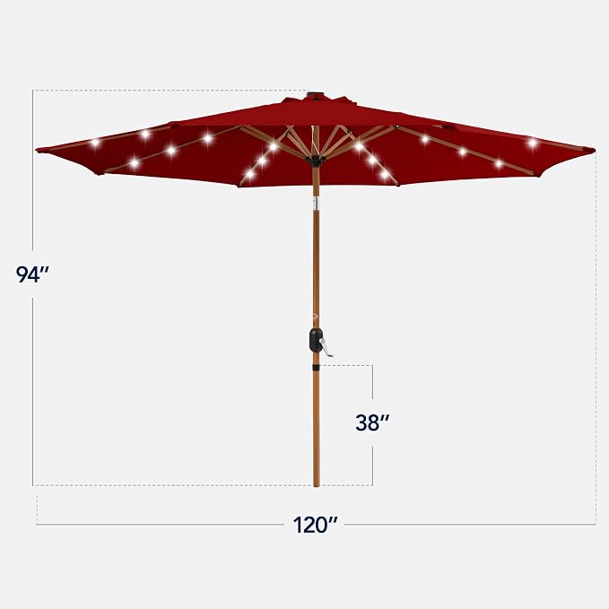 Best Choice Products 10ft Solar Market Patio Umbrella w/Woodgrain Pattern Pole - Image 2