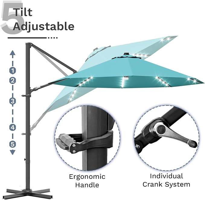 Devoko 10ft Solar LED Patio Umbrella, Round Cantilever Outdoor Umbrella - Image 6