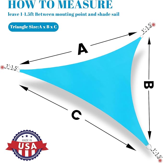 Sun Shade Sail 10'x18'x20.6' Turquoise Blue Triangle Custom Size | 95% UV Block - Image 2