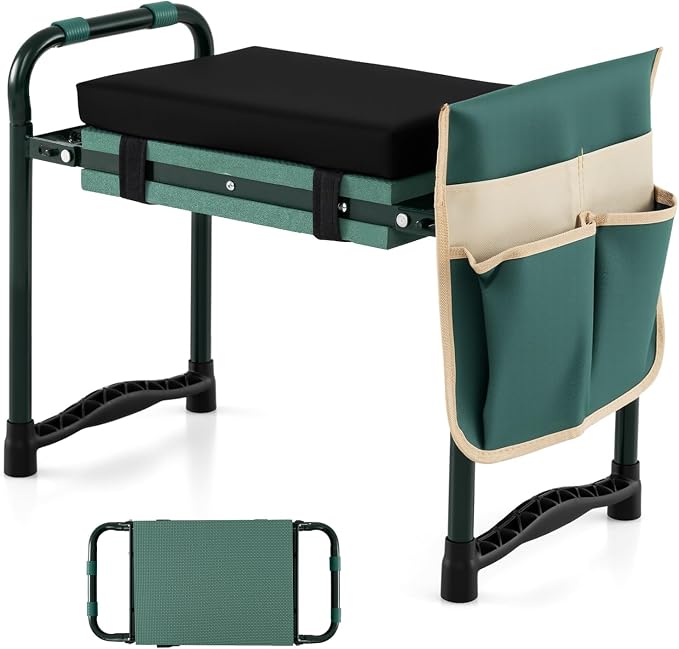 2-in-1 Garden Kneeler and Seat, Folding Garden Seat w/EVA Foam Kneeling Pad & by OFFICEJOY