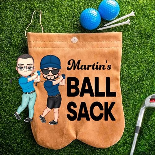 Personalized Golf Ball Bag, Custom Cartoon Character & Name on Golf Shag Bag by calliemoment