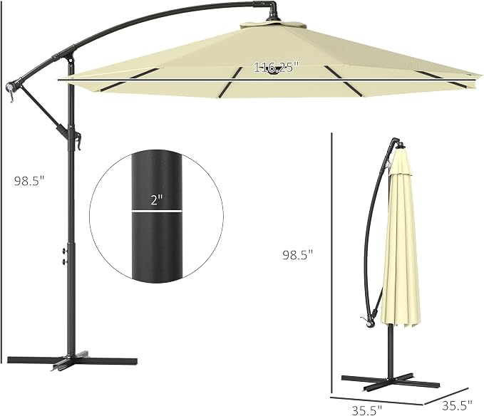 Outsunny 10' Cantilever Hanging Tilt Offset Patio Umbrella | UV & Water - Image 7