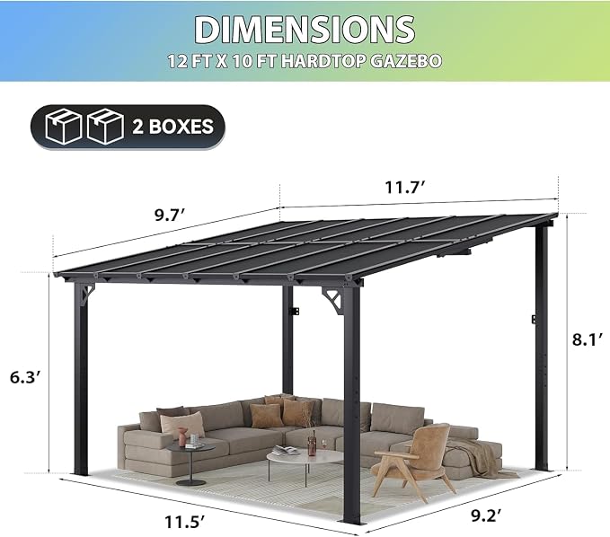Aoxun 12’x10’ Gazebo with Aluminum Frame & Polycarbonate Panel, Outdoor Patio - Image 2