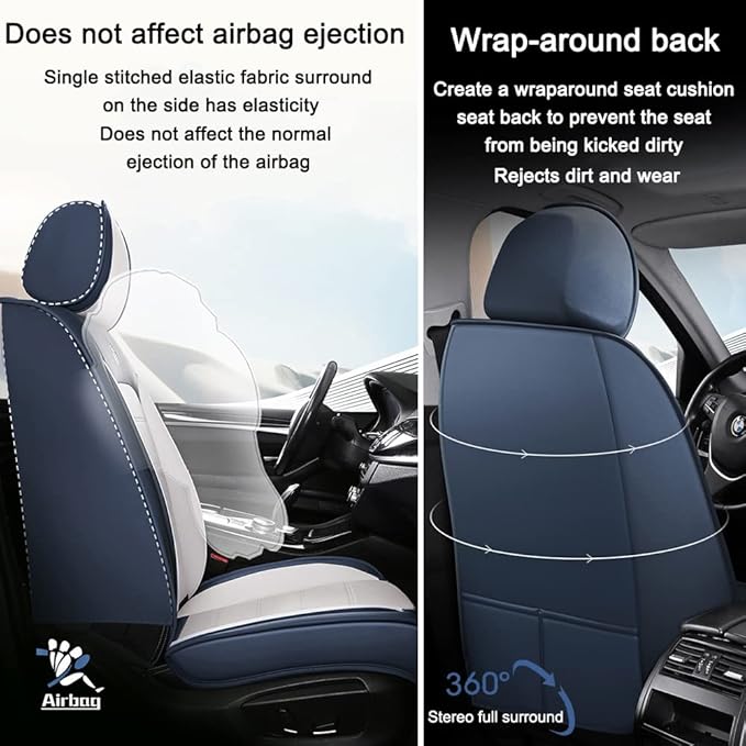 Leather Car Seat Covers for VW Golf SportWagen 2015-2019,Waterproof Soft Seat Covers,Interior Accessories Seat Covers Protector Airbag Compatible(2pcs Black&Gray Standard)