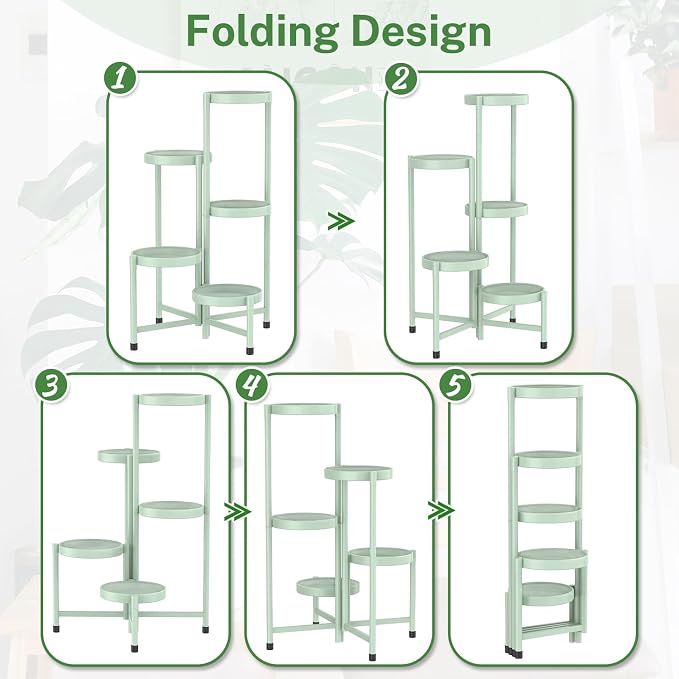 iDavosic.ly Plant Stand Indoor Outdoor, 5 Tier Metal Corner Shelf, Folding - Image 9