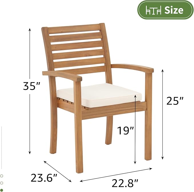Stackable Patio Dining Chairs Set of 4, Acacia Wood, Stackable Design - Image 3