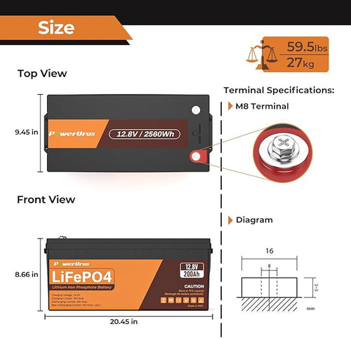 12V 200Ah LiFePO4 Lithium Battery, 4000-8000 Deep Cycle LiFePO4 Battery with Smart APP, Built-in 200A BMS, Wireless Real-Time Battery Monitor Function for RV, Marine, Off Grid Applications