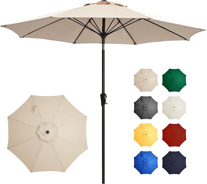 Ayge 9 FT Patio Umbrella Outdoor Table Umbrella Fiberglass Frame Beige | 9 FT by AYGE