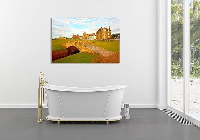 St Andrews Golf Course Wall Art for Living Room Bedroom Home Decorations Golf Course Swilcan Bridge St Andrews Picture Poster Framed Artwork Canvas Prints Ready to Hang(24''H x 36''W)