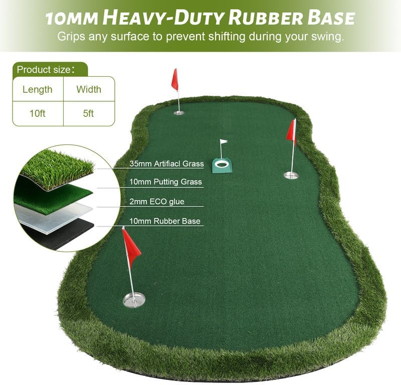 Golf Practice Mat–Indoor/Outdoor Putting Green & Hitting, 5x5/5x10/5x12 ft - Image 2