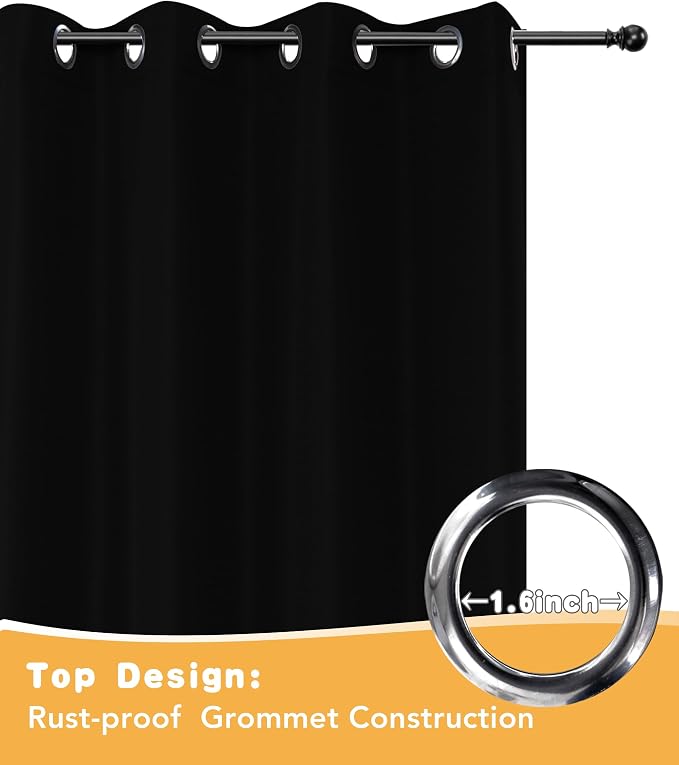 Extra Wide Outdoor Curtains for Patio Waterproof 2 Pcs 110x84 Inch Black | - Image 4