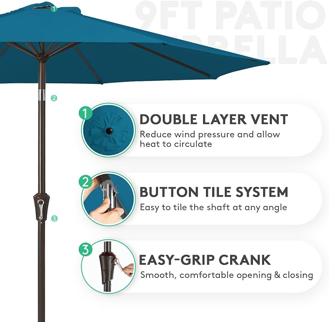 JEAREY 9FT Outdoor Patio Umbrella, Market Umbrella, Lake Blue | Outdoor Table - Image 2