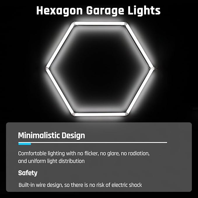 Hexagon Garage Lights - Hexagon LED Lights, 25 Pack 6500K Super Bright Auto Repair Ceiling Lights for Garages, Workshops, Warehouses, Gymnasiums, Shops, Auto Body Shops