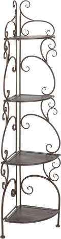 SAFAVIEH Outdoor Collection Turuca Rustic Brown Wrought Iron 4-Tier Corner Shelf by Unknown