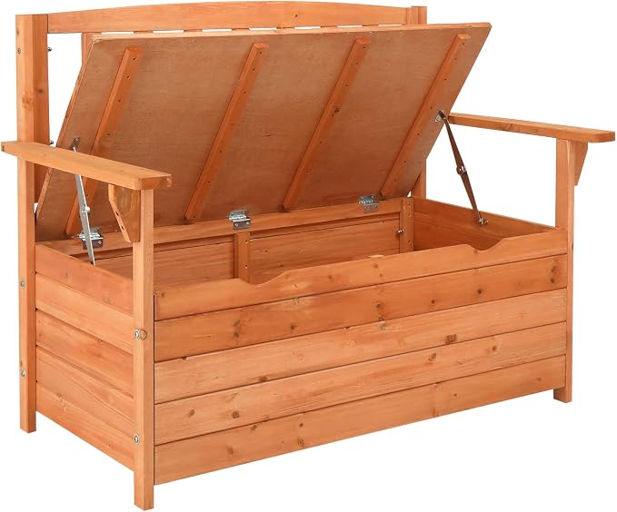 Outdoor Wood Storage Bench, Deck Box Loveseat, Natural | Waterproof Patio - Image 3