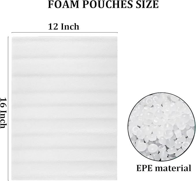 50Pack Packing Foam Pouches 12x16Inch, Large Cushion Foam Wrap Pouches for Packing Moving and Storage Such as Mugs,Cups,Glasses,China and Dishes