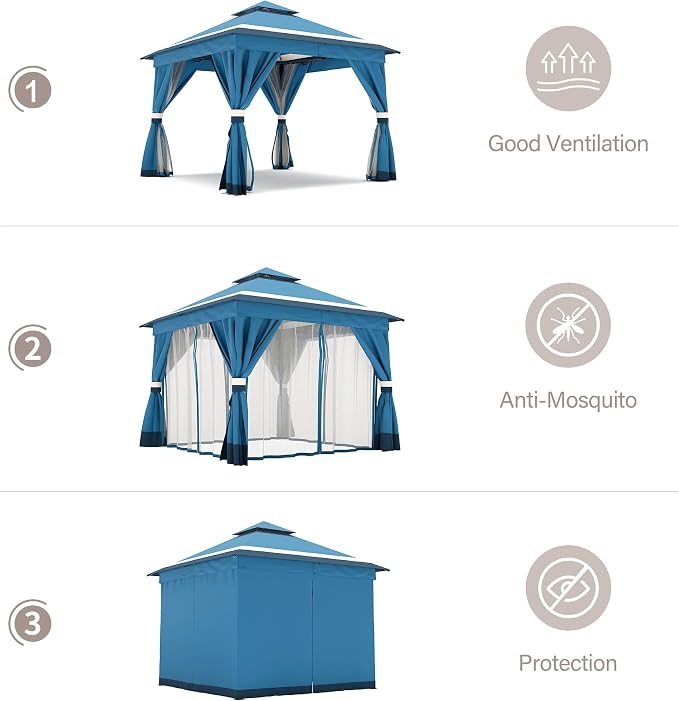 10'x10' Outdoor Gazebo, Metal Frame Heavy Duty Patio Canopy Tent Shelter - Image 5
