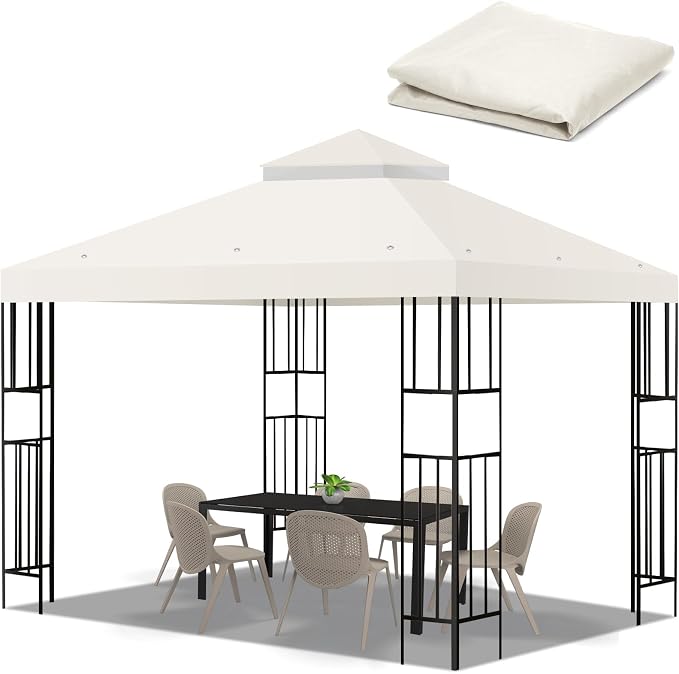 10x10 FT Gazebo Replacement Top, Canopy Replacement Cover Double Tiered by FLAGLY