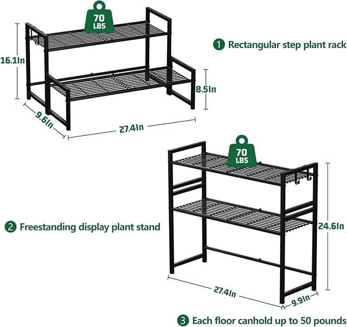 2-Tier Metal Plant Stand, Stackable Heavy Duty Flower Rack | 2-tier tall design - Image 3