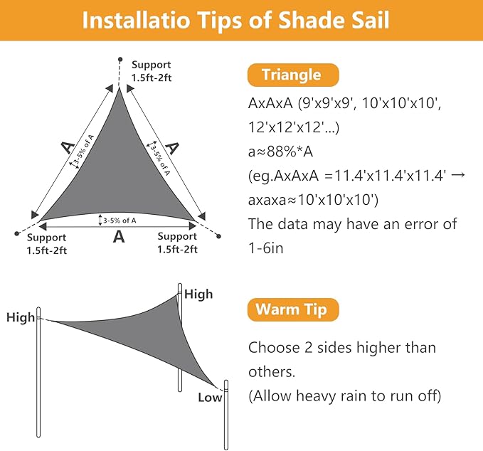 12 'x 12' x 12' Triangle Sun Shade Sail, 185 GSM HDPE, Sand | 95% UV block - Image 4