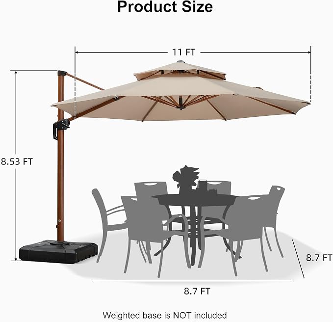 PURPLE LEAF Patio Umbrella 11ft Double Top Wood-Grain Finish, 240GSM - Image 9