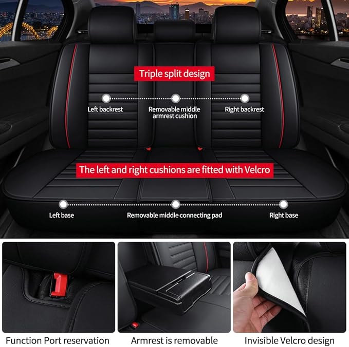 Leather Car Seat Covers for Volkswagen Golf 2001-2021,Car Seat Covers Full Set,Seat Covers with Safety,Waterproof Seat Cover Compatible Airbag(5pcs Black&Red Luxury)