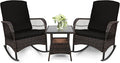 3 pcs Rocking Bistro Set Conversation Chairs PE Wicker Outdoor Rocking Chairs & by Enjoyyourlife