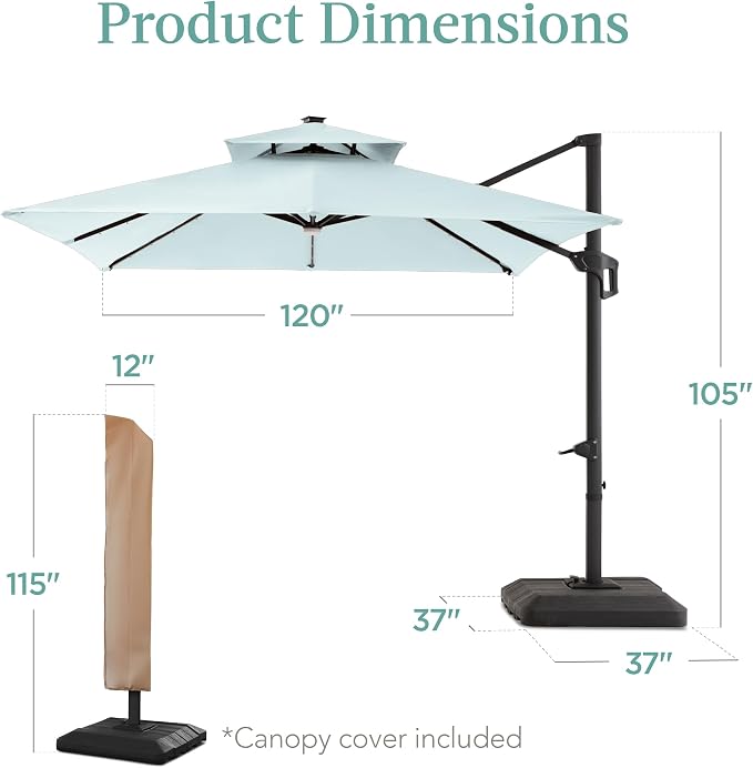 Best Choice Products 10x10ft Cantilever Patio Umbrella w/Base Included - Image 7