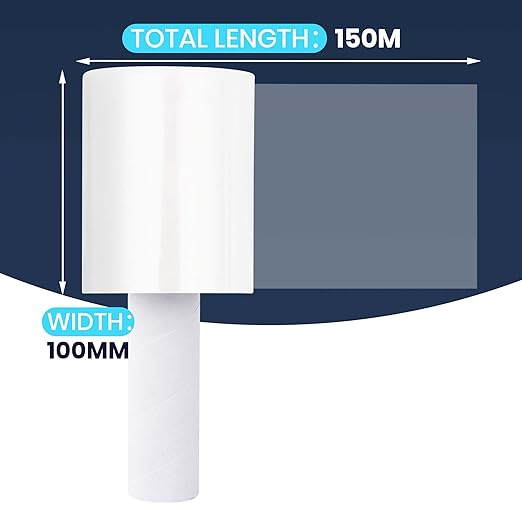 ADHES Handheld Stretch Film, 100mm x 150m, Heavy Duty Plastic Wrap for Packaging, Moving, and Storage