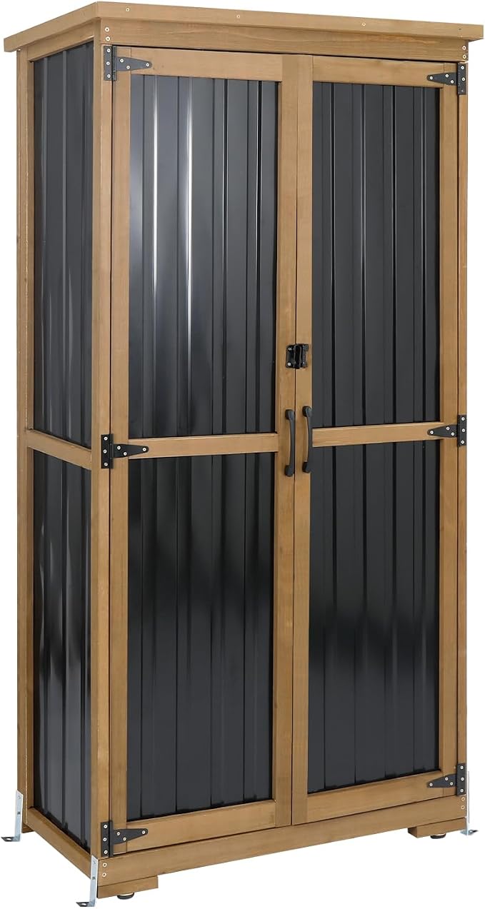 Outdoor Storage Cabinet with Shelves, Weatherproof Stylish Shed by PETSCOSSET