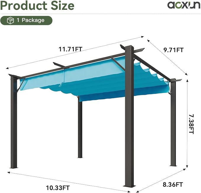Aoxun 10'x12' Retractable Pergola, Heavy Duty Metal Frame - Image 7