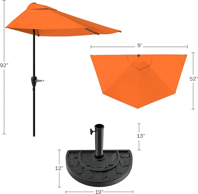 Pure Garden Half Round Patio Umbrella - Image 2