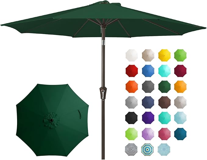 JEAREY 9FT Outdoor Patio Umbrella, Market Umbrella, Dark Green | Outdoor Table by JEAREYOutdoorsCollection