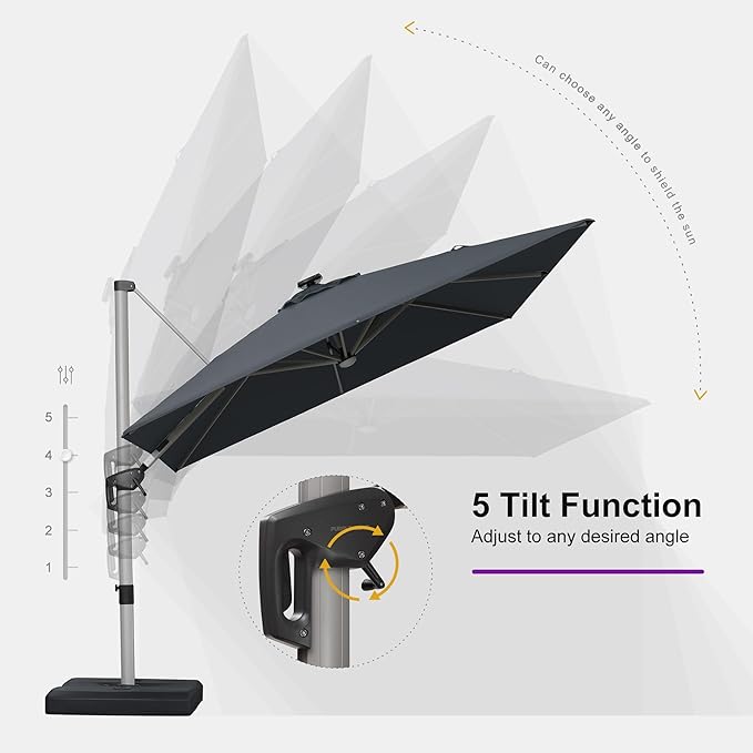 PURPLE LEAF Cantilever Umbrella 9' X 9' Solar LED Light Patio Deck, Stays bright - Image 7