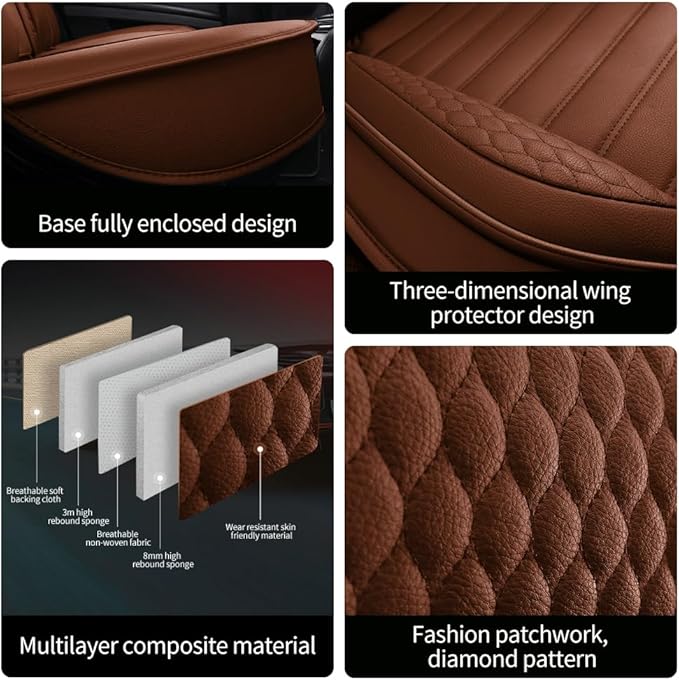 Leather Car Seat Covers for Volkswagen Golf Alltrack 2017-2019,Car Seat Covers Full Set,Seat Covers with Safety,Waterproof Seat Cover Compatible Airbag(5pcs Coffee Luxury)