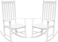 Flamaker Acacia Wood Porch Rocking Chairs Set of 2 | White Rocking Chairs by Flamaker
