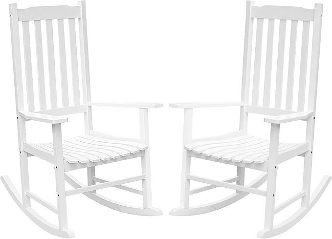 Flamaker Acacia Wood Porch Rocking Chairs Set of 2 | White Rocking Chairs by Flamaker