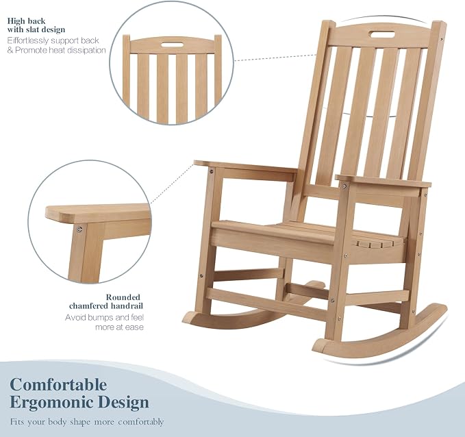 Oversized Outdoor Rocking Chair, HDPE Porch Rocker | High Back Rocking Chairs - Image 4