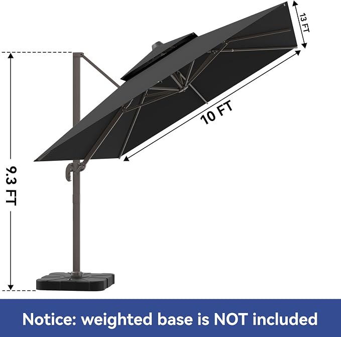 10x13FT Cantilever Outdoor Patio Umbrellas，Double Top Large Rectangle Umbrella - Image 3