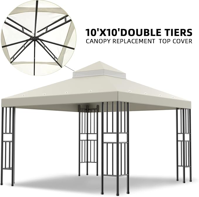 Sumfaller 10x10 FT Gazebo Replacement Canopy Top Cover | Double Tiered Canopy - Image 3