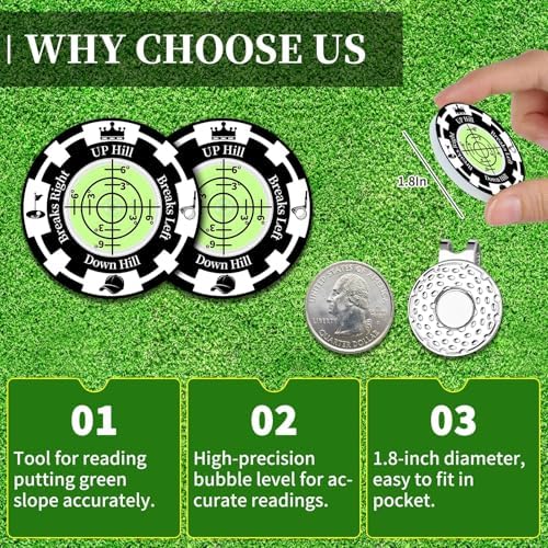 Golf Green Reader, 2 Pack Golf Ball Marker Hat Clip - Image 4