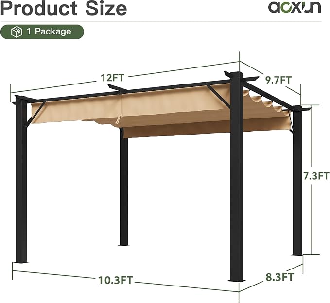 Aoxun 10'x12' Outdoor Retractable Pergola, Upgraded Adjustable Sun Shade Canopy - Image 7