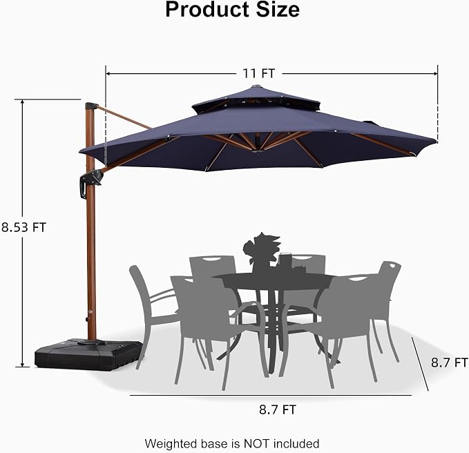 PURPLE LEAF Patio Umbrella 11ft Double Top Wood-Grain Finish, 240GSM - Image 9