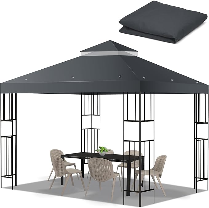 10x10 FT Gazebo Replacement Top, Canopy Replacement Cover Double Tiered by FLAGLY